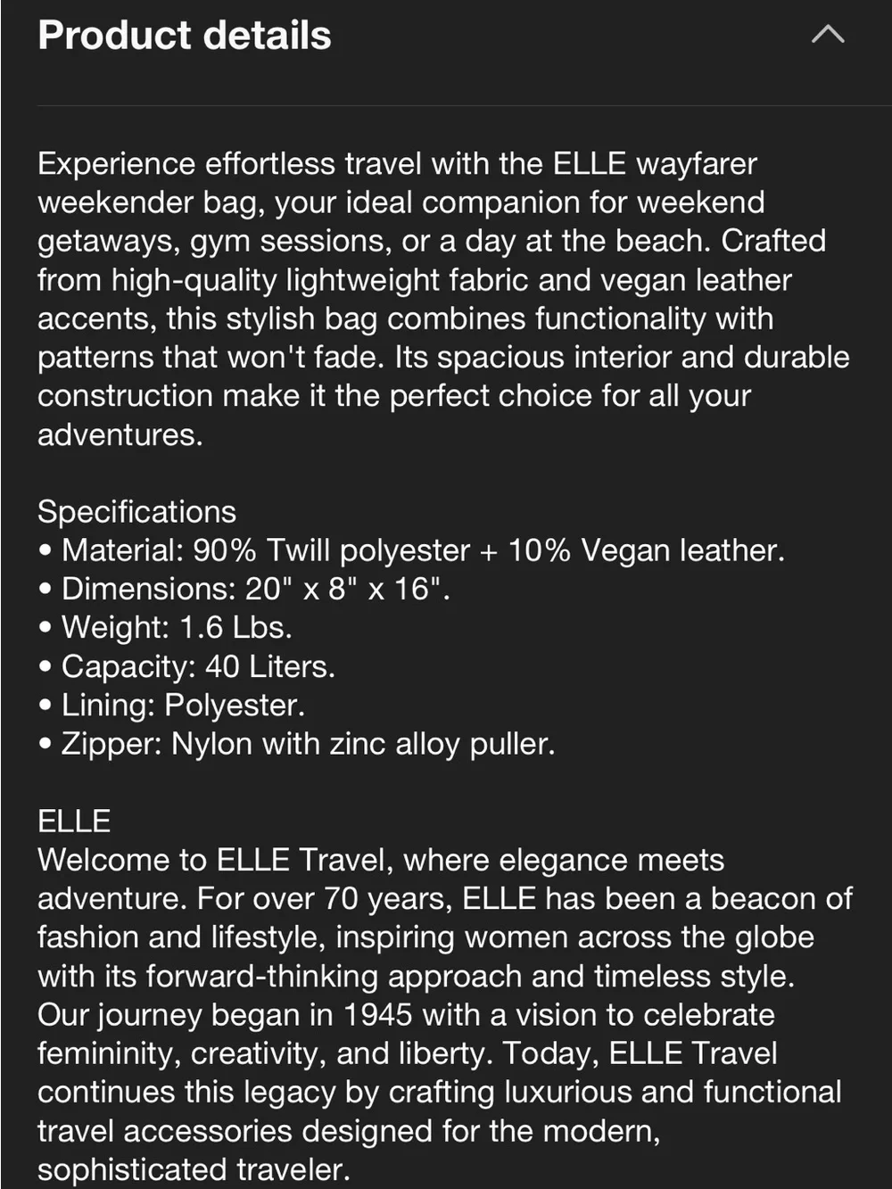 🧳 ELLE Wayfarer 40L Weekender Duffel Bag - Olive Green